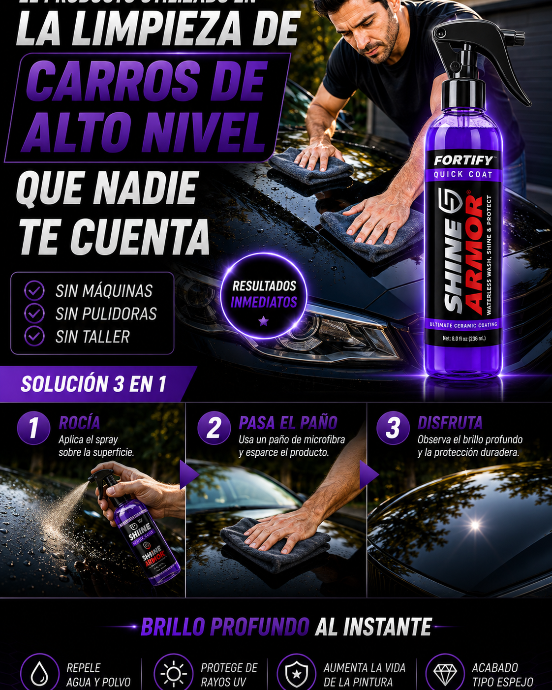 Protector Auto 3 En 1 Cera Cerámica Spray — Brillo Detailing en Minutos Pack 2 Botellas